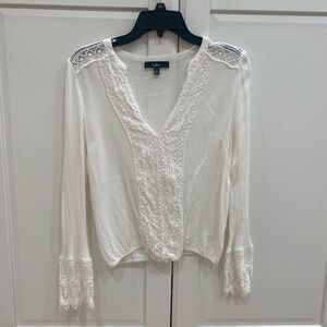 Lulu's White Fitted Embellished Blouse EUC